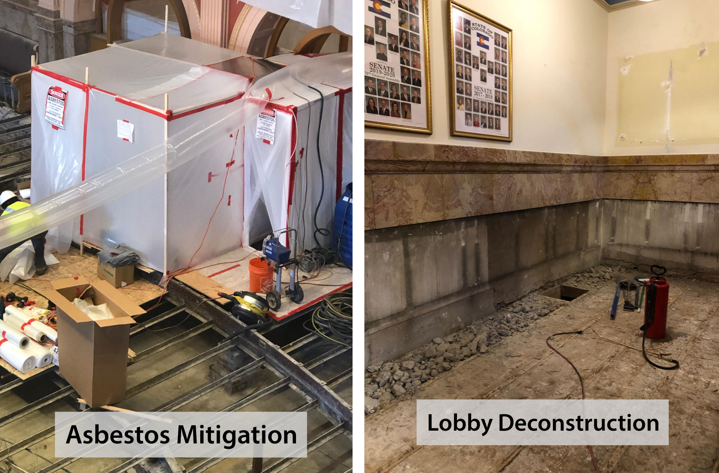Asbestos mitigation and lobby deconstruction