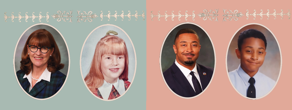 Portraits of House Speaker, Julie McCluskie and Senate President, James Coleman as adults and children